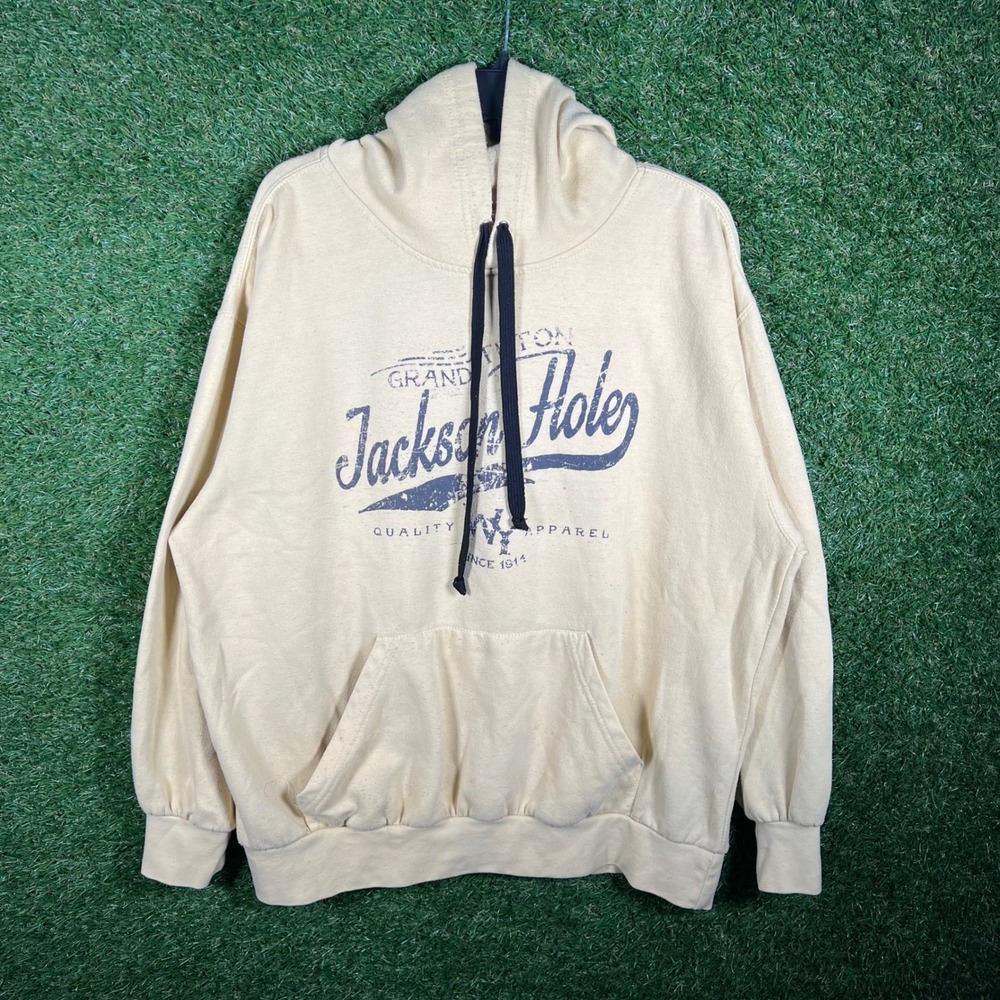 MV Sport Jackson Hole Wyoming‎ Graphic Hoodie Cream Mens XL Pullover